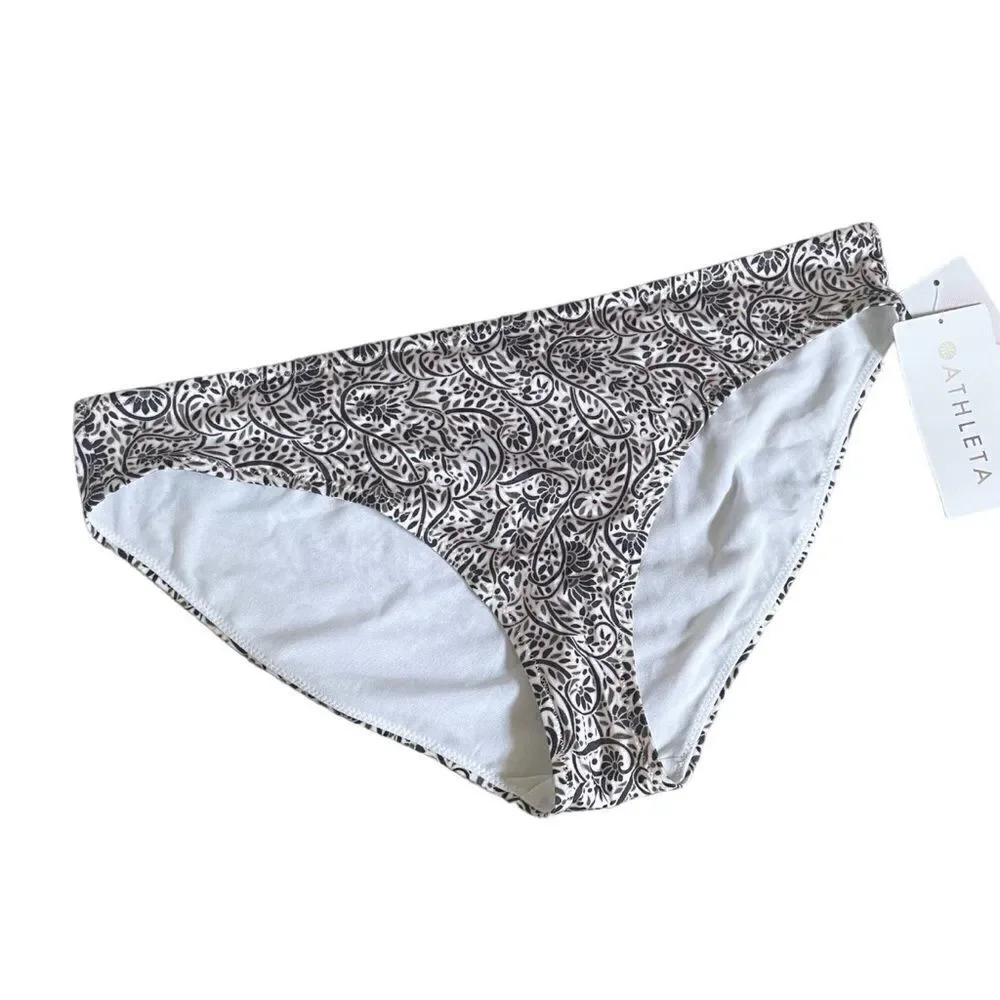 Athleta Aqualuxe Mid Rise Batik Botanical Floral Bikini Bottoms Size XL NWT